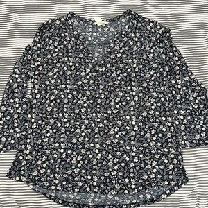 Navy blue and blush pink floral blouse